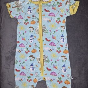 Charming Yellow-Trimmed Kids Footie with Playful Prints